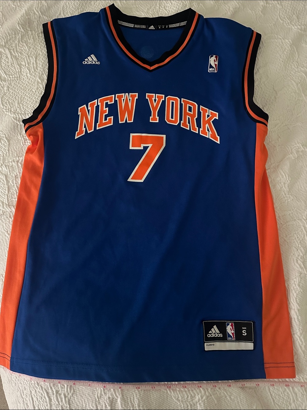 NY Knicks adidas #7 Blue and Orange NBA Jersey Patch Detail. Never Worn - Picture 8 of 9